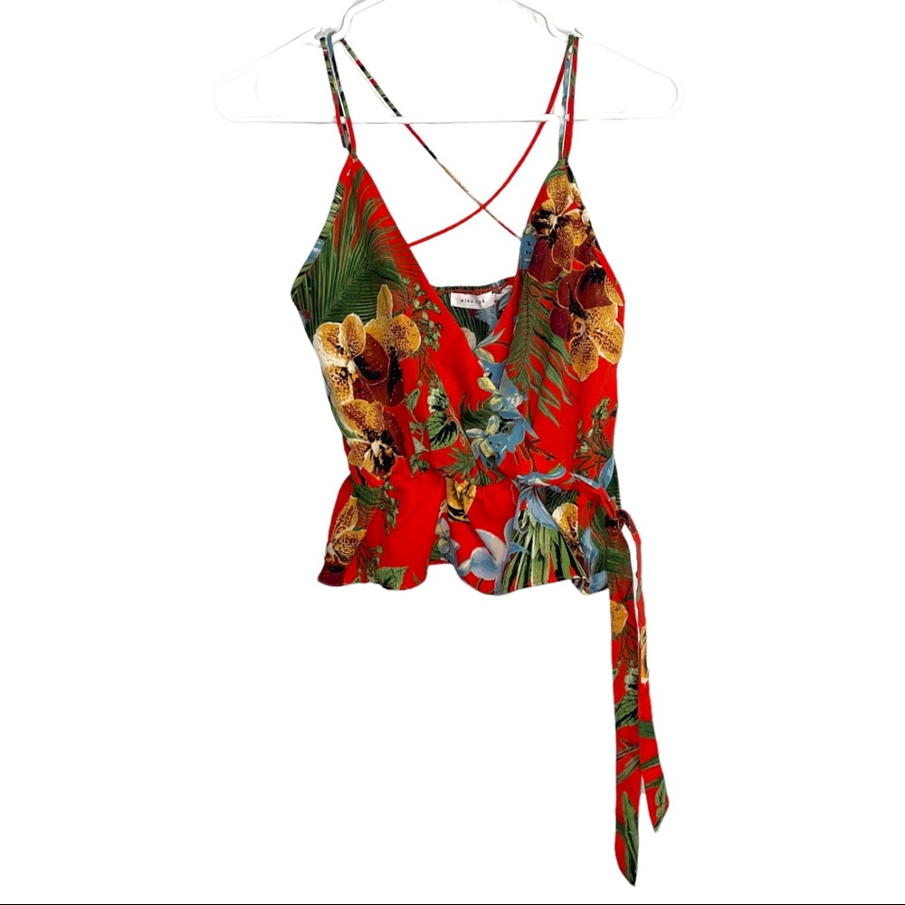 Mind Code Red Floral Dressy Cropped Tank Top in Size S - Picture 11 of 14